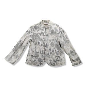 Chicos‎ Linen Grey Tie Dye Summer Jacket Roll Tab Sleeves Open Front Size 2